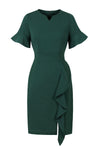 Rochie Verde Închis Cu Volan Vintage
