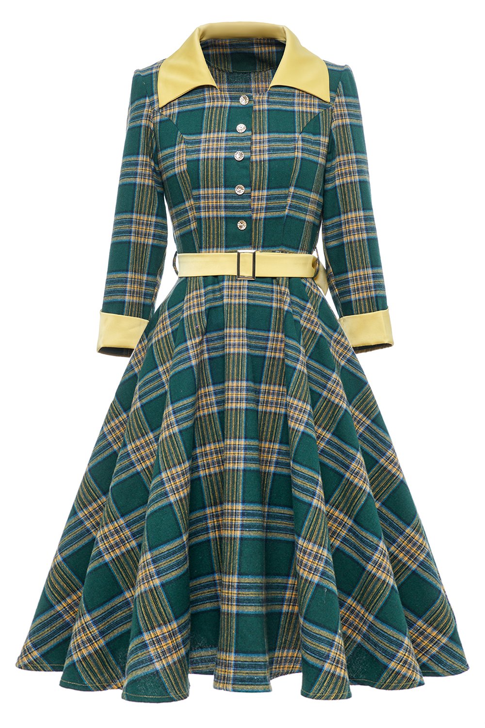 Rochie Verde Vintage În Carouri De Toamnă