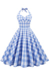 Rochie Retro În Carouri Fără Spate Pentru Femei