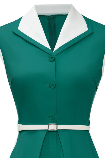 Rochie Trapez Verde Vintage Cu Guler Cu Rever