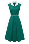 Rochie Trapez Verde Vintage Cu Guler Cu Rever