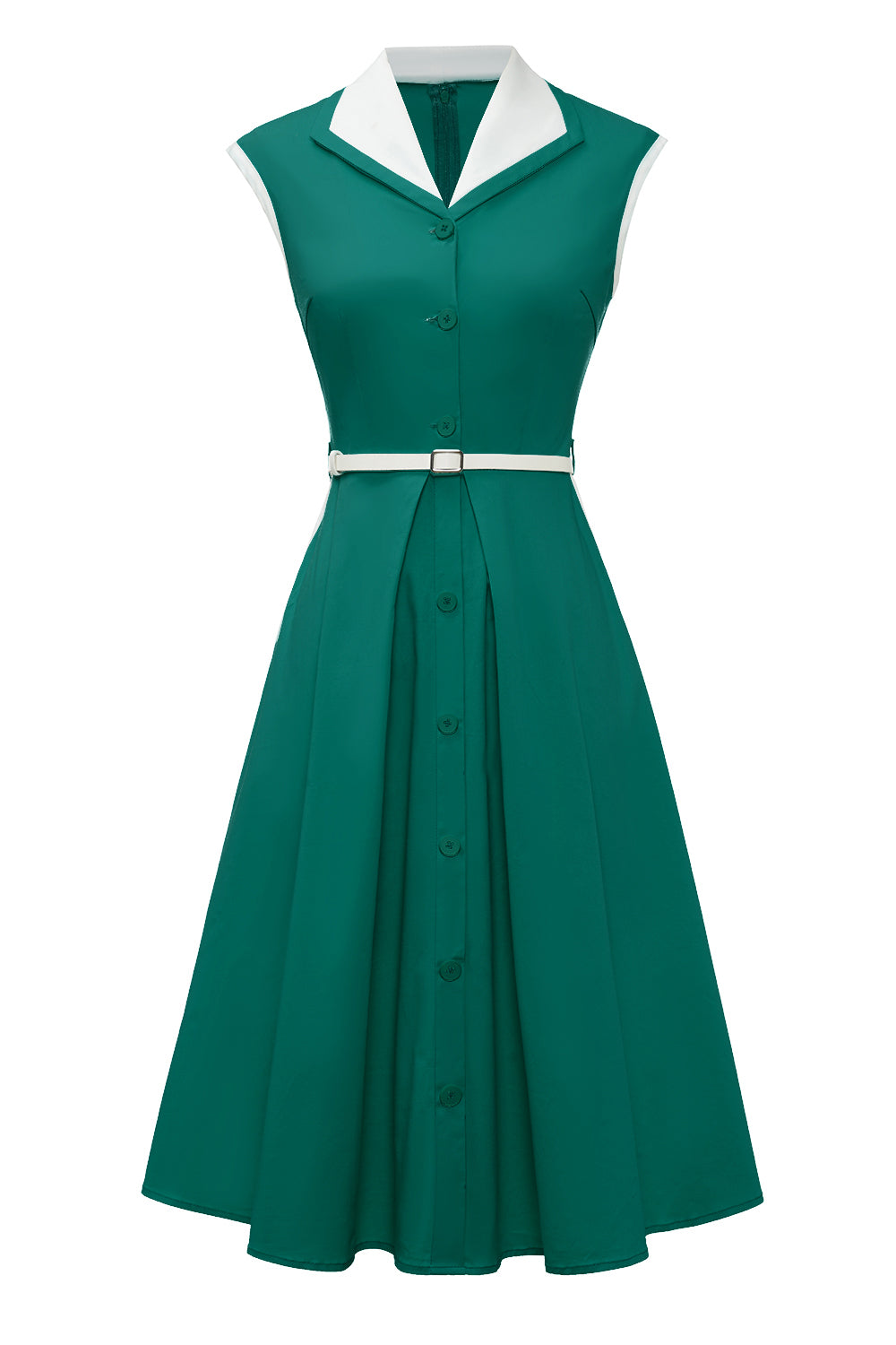 Rochie Trapez Verde Vintage Cu Guler Cu Rever