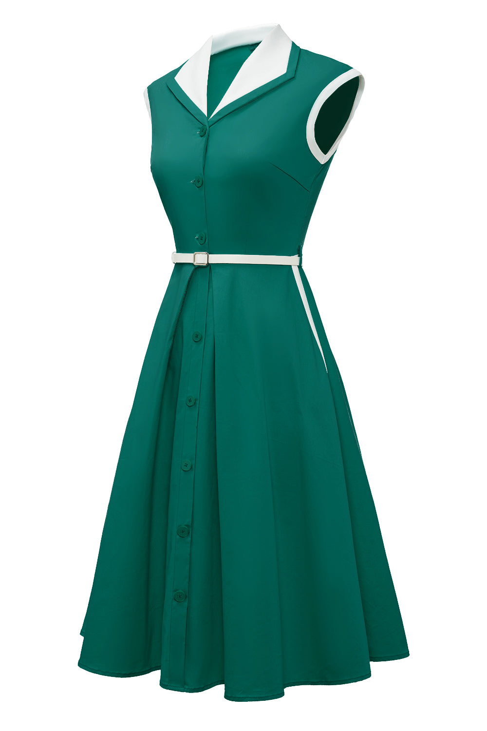 Rochie Trapez Verde Vintage Cu Guler Cu Rever