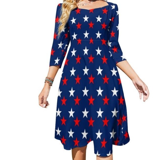 Rochie De Damă, Albastru Închis, Stea, Anii 70, Vintage, Mărime Mare
