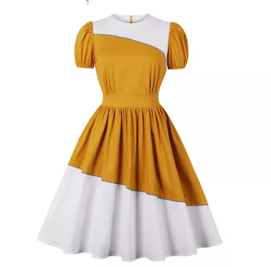 Destul De Rochie Galbenă Și Albă Design Vintage
