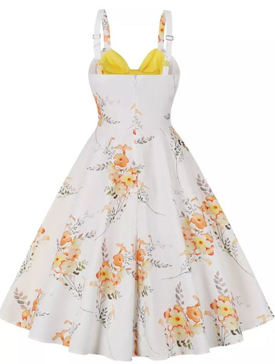 Rochie Vintage Cu Flori, Galbenă Și Albă