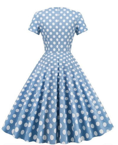 Rochie Deschisă De Epocă Albastră Cu Buline