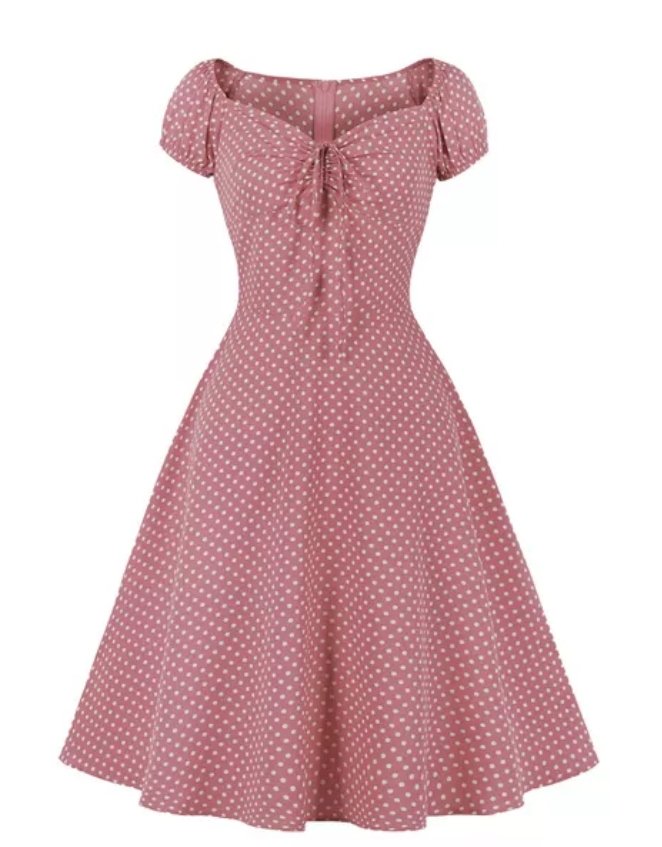 Rochie Deschisă De Epocă Roșie Cu Buline