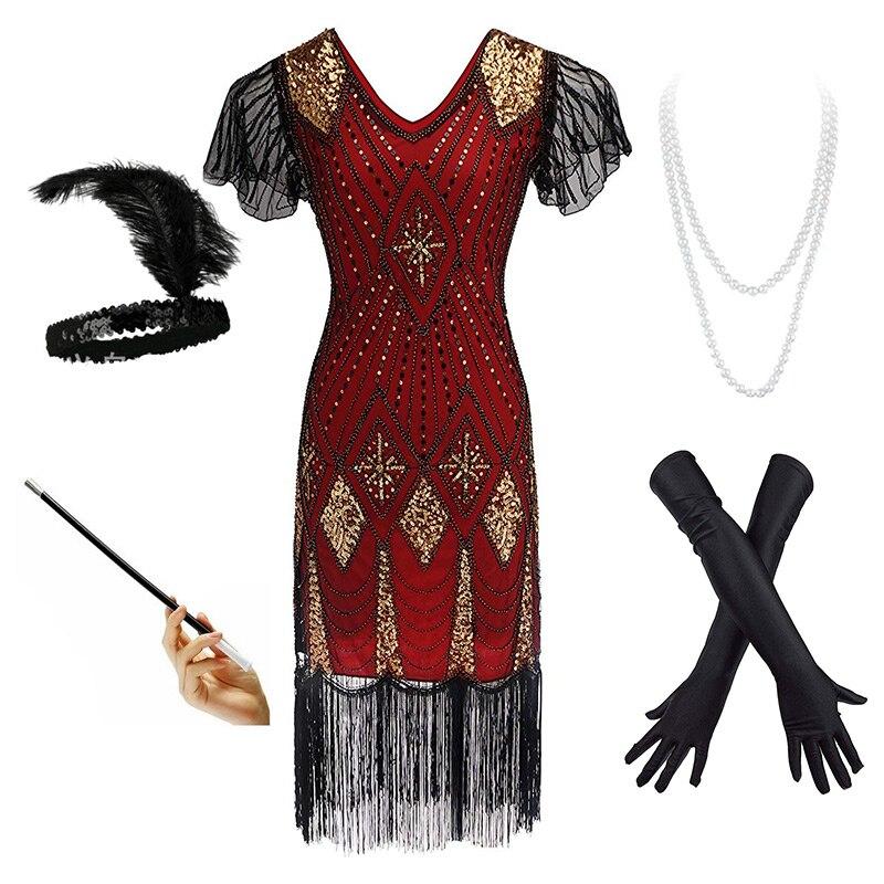 Rochie Roșie Și Aurie Prohibition Anii 20