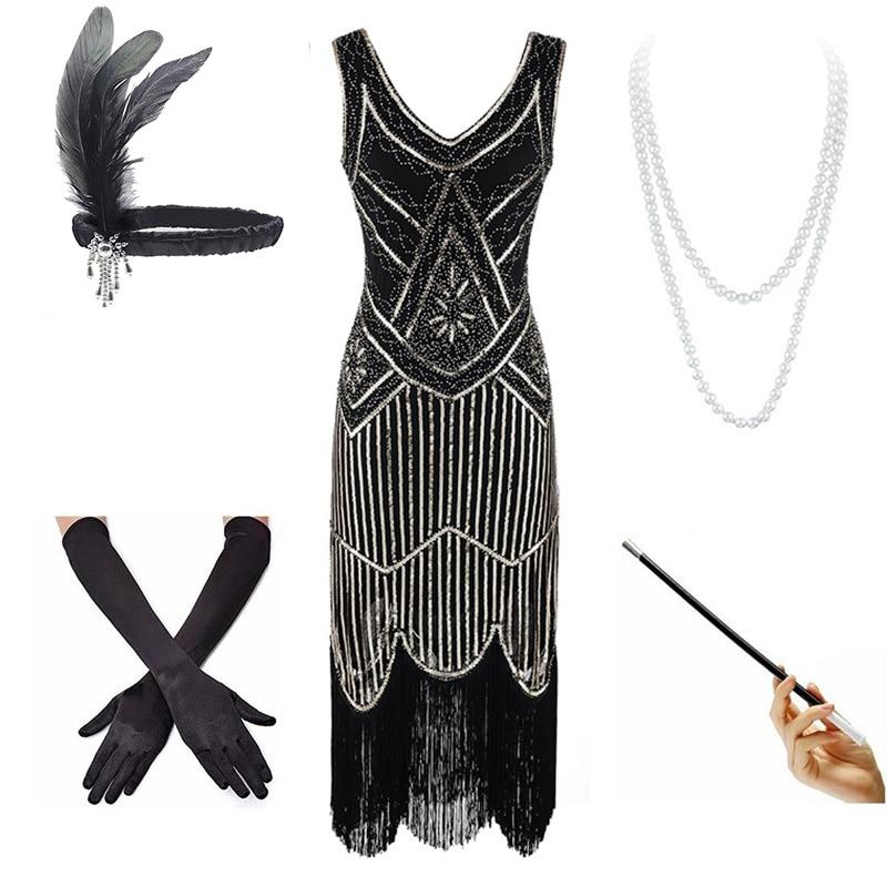 Rochie Neagră Și Aurie Vintage Anilor 20