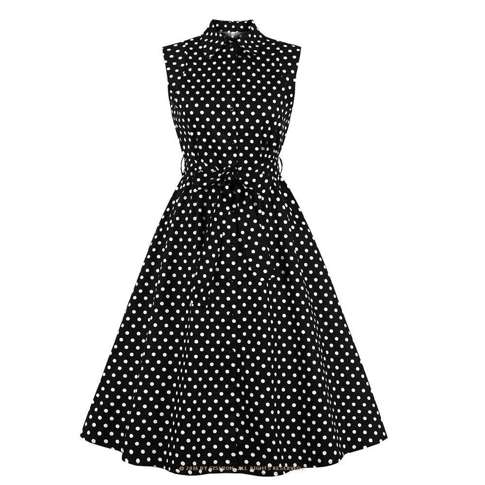 Rochie Americană Vintage Neagră Din Anii 50 Cu Buline Albe