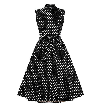 Rochie Americană Vintage Neagră Din Anii 50 Cu Buline Albe
