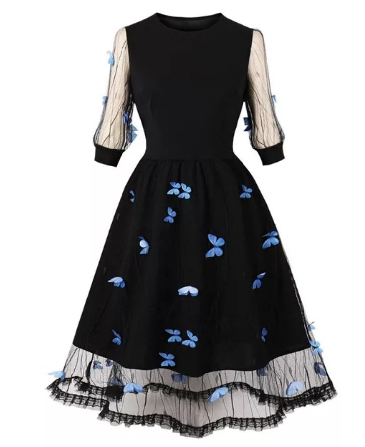 Rochie Pin Up Blue Butterflies Din Anii 50