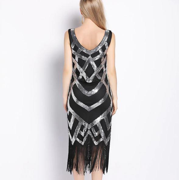 Rochie Vintage Anii 20 Negru Argintiu