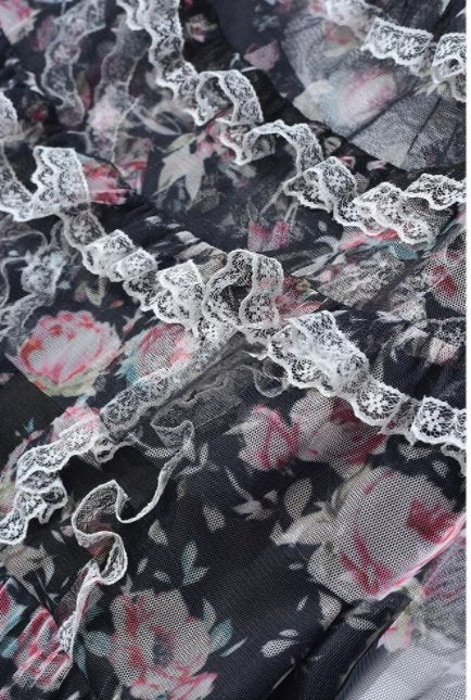 Rochie Cu Flori Neagra Anilor '40