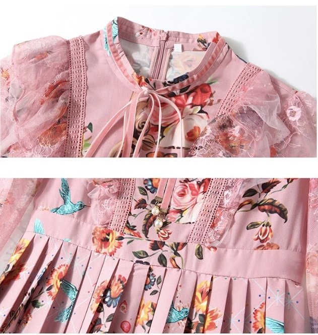 Rochie Cu Flori Roz Cu Talie Înaltă Anilor 40