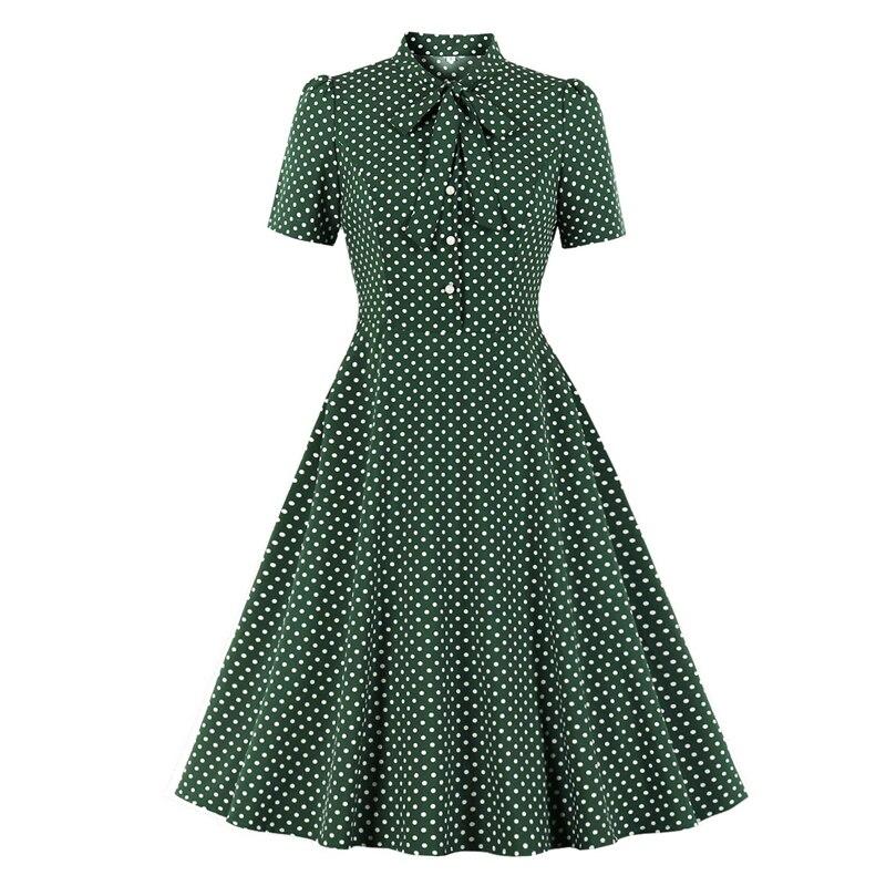 Rochie Vintage Verde Cu Buline Anilor 50