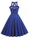 Rochie Vintage Albastră Cu Buline Albe