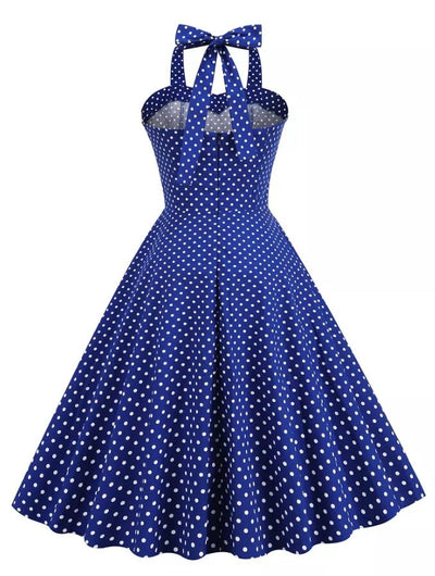 Rochie Vintage Albastră Cu Buline Albe
