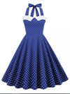 Rochie Vintage Albastră Cu Buline Albe