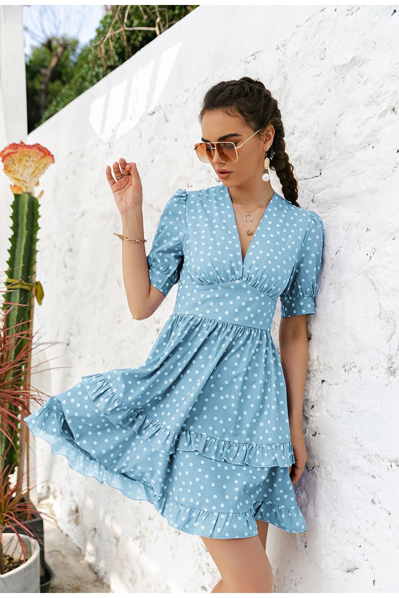 Rochie Vintage Cu Buline Albastre