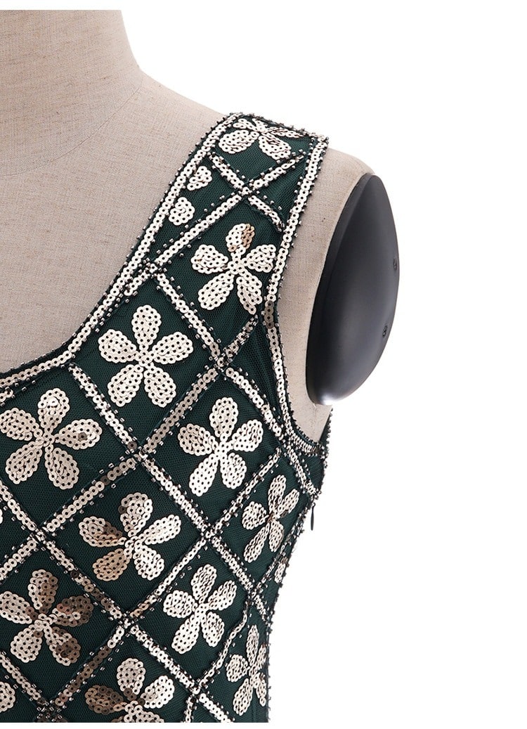 Rochie Charleston Anilor 20 - Verde Și Auriu