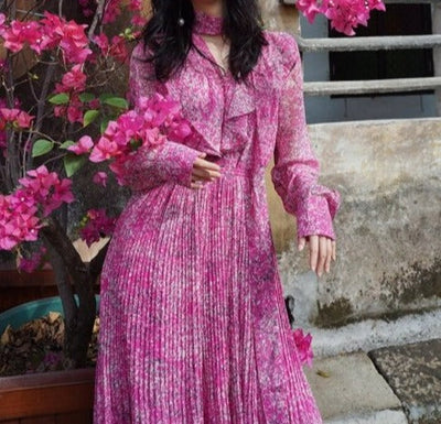 Rochie De Ceremonie Florală Roz Vintage