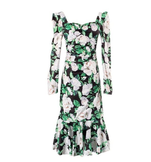 Rochie De Ceremonie Florală Verde De Epocă