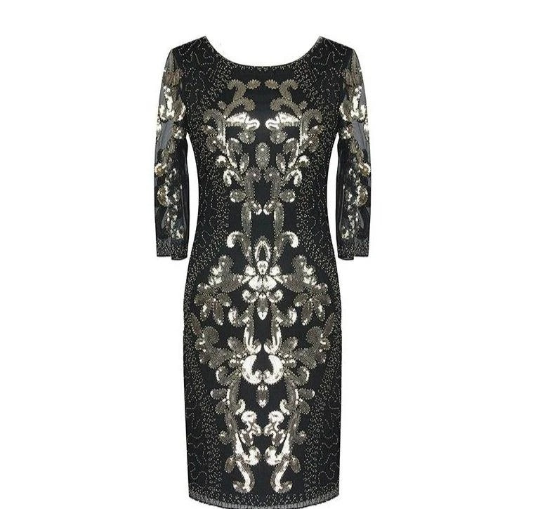 Rochie De Seara In Stil Gatsby Auriu Negru