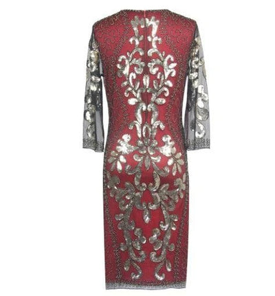 Rochie De Seara In Stil Gatsby Auriu Roșu