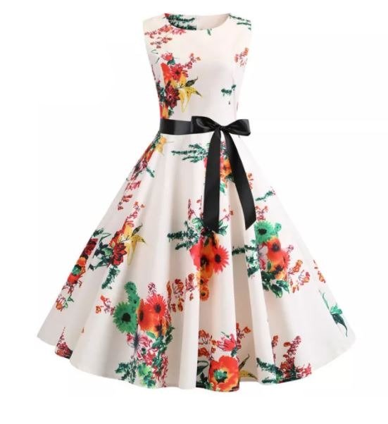 Rochie Vintage Evazată Bej Și Roz