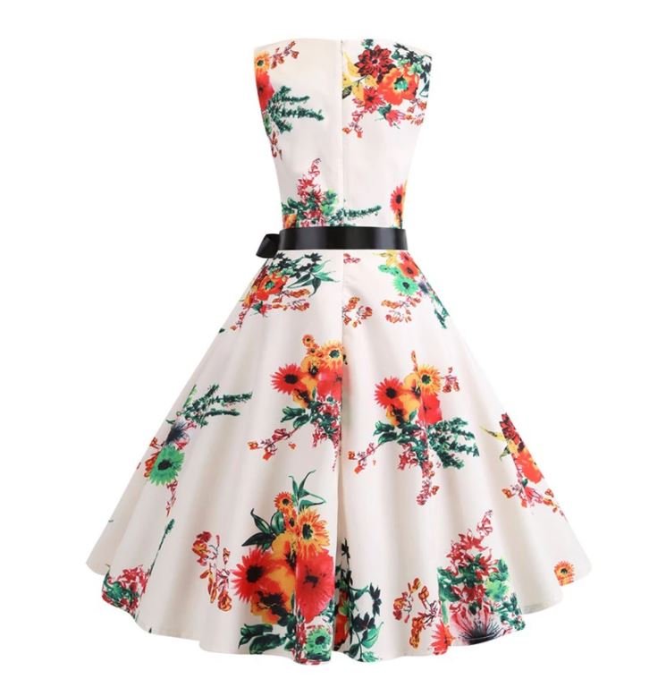 Rochie Vintage Evazată Bej Și Roz