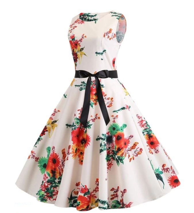 Rochie Vintage Evazată Bej Și Roz