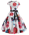 Rochie Evazată Vintage Albă Și Roz
