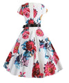 Rochie Evazată Vintage Albă Și Roz