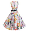 Rochie Albă Evazată Vintage Cu Flori Fierbinți