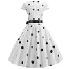 Rochie Evazată Albă De Epocă Cu Buline Negre