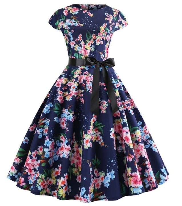 Rochie Evazată Blue Leaves Vintage
