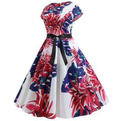 Rochie Evazată Vintage Cu Flori Mari