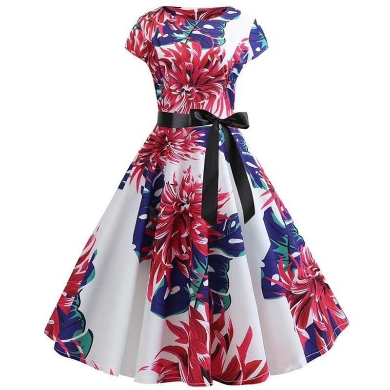 Rochie Evazată Vintage Cu Flori Mari