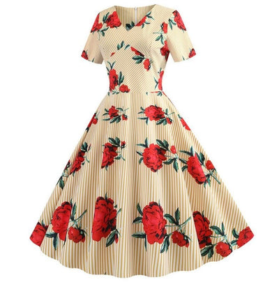Rochie Evazată Cu Flori Galbene De Epocă