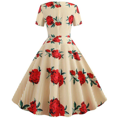 Rochie Evazată Cu Flori Galbene De Epocă
