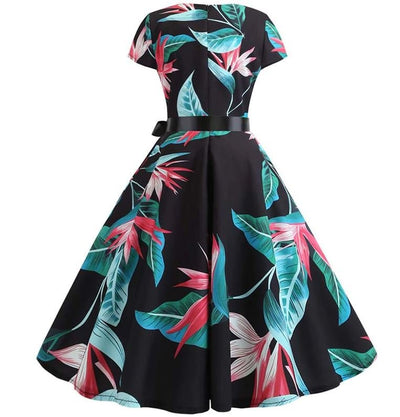 Rochie Vintage Neagra Evazata Cu Flori Fine
