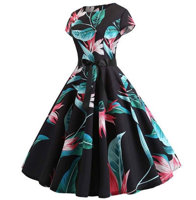Rochie Vintage Neagra Evazata Cu Flori Fine
