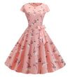 Rochie Evazată Florală Roz Vintage
