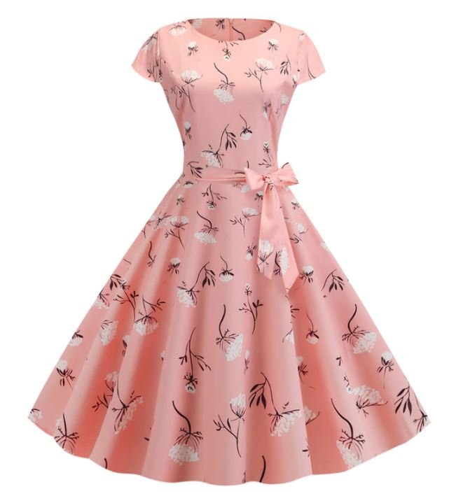 Rochie Evazată Florală Roz Vintage