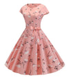 Rochie Evazată Florală Roz Vintage