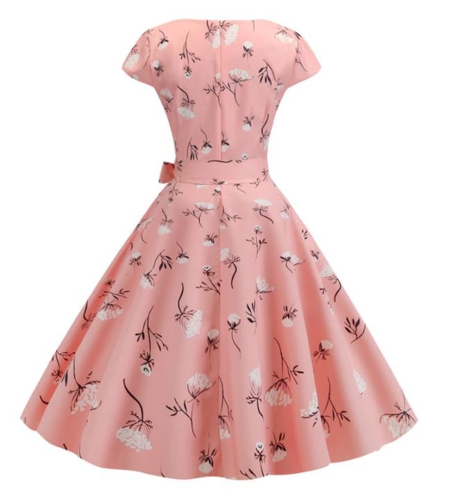 Rochie Evazată Florală Roz Vintage