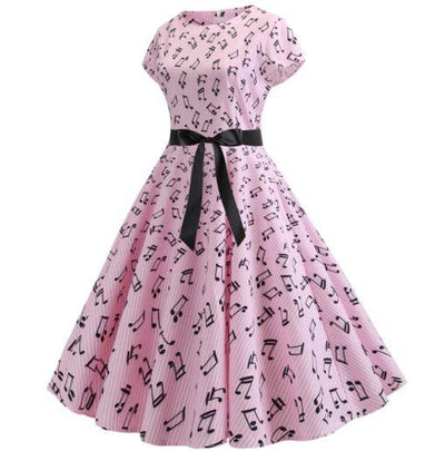 Rochie Evazată De Epocă Muzică Roz