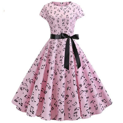 Rochie Evazată De Epocă Muzică Roz